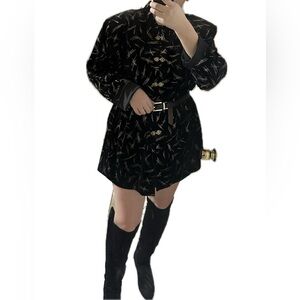 J.B.S. Black and Gold Patterned Mandarin Collar Women's Blazer